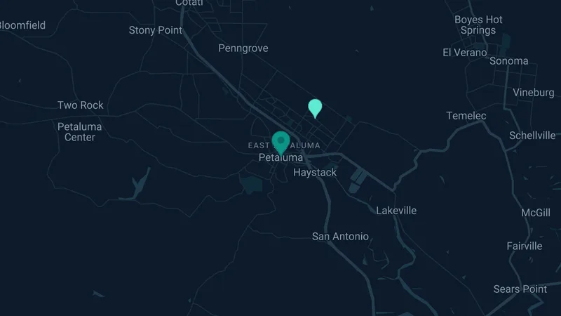 Map of Petaluma, California: 2 documented asbestos exposure sites