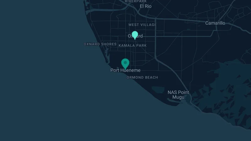 Map of Point Hueneme, California: 2 documented asbestos exposure sites