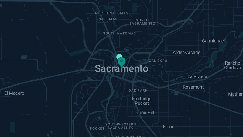 Map of Sacramento, California — 2 documented asbestos exposure sites