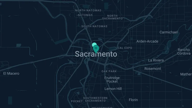 Map of Sacramento, California: 2 documented asbestos exposure sites