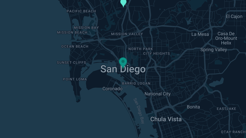 Map of San Diego, California — 6 documented asbestos exposure sites