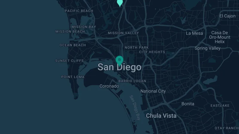 Map of San Diego, California: 6 documented asbestos exposure sites