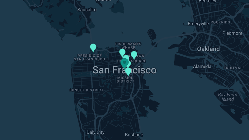 Map of San Francisco, California — 11 documented asbestos exposure sites