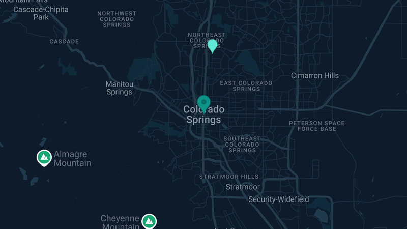 Map of Colorado Springs, Colorado — 2 documented asbestos exposure sites