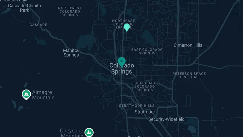 Map of Colorado Springs, Colorado: 2 documented asbestos exposure sites