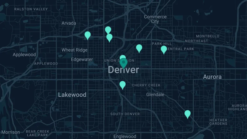 Map of Denver, Colorado: 21 documented asbestos exposure sites