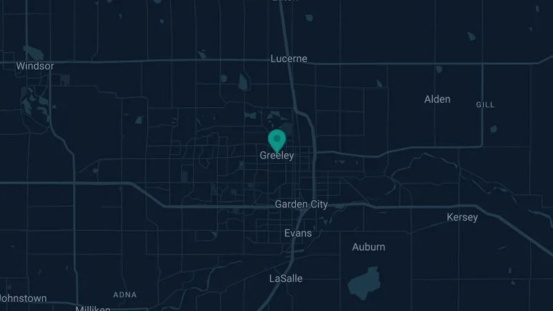 Map of Greeley, Colorado: 2 documented asbestos exposure sites