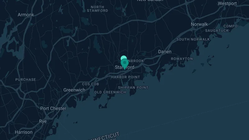 Map of Stamford, Connecticut: 7 documented asbestos exposure sites
