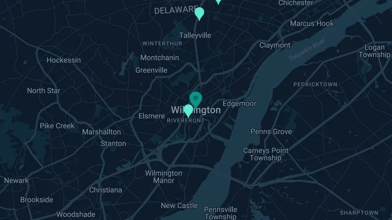 Map of Wilmington, Delaware: 5 documented asbestos exposure sites