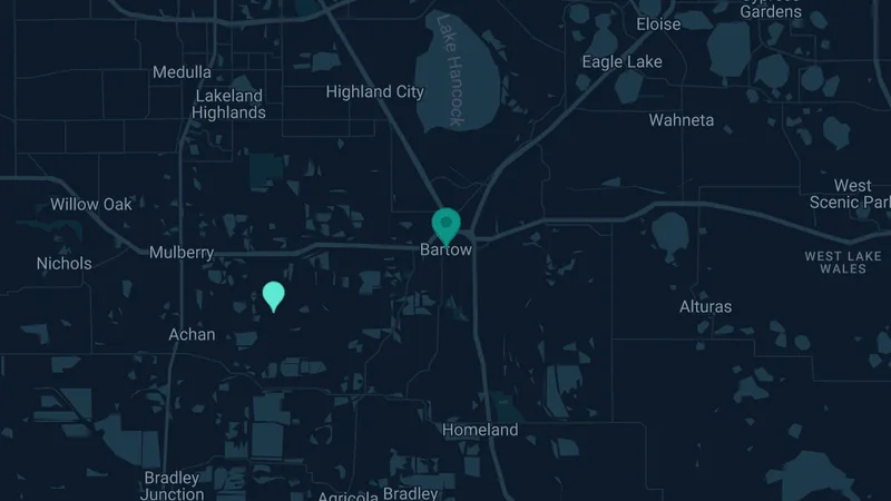 Map of Bartlow, Florida: 3 documented asbestos exposure sites