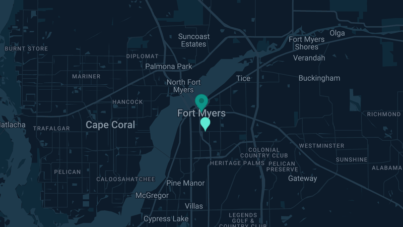 Map of Ft. Myers, Florida — 4 documented asbestos exposure sites