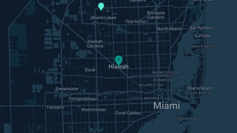 Map of Hialeah, Florida — 3 documented asbestos exposure sites