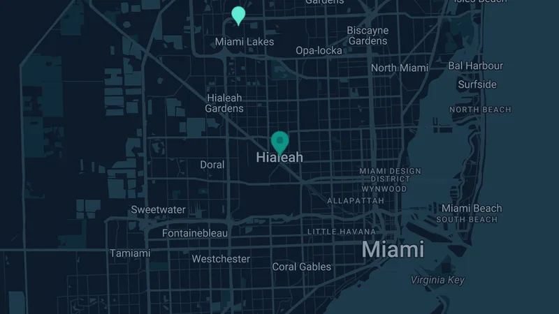 Map of Hialeah, Florida: 3 documented asbestos exposure sites