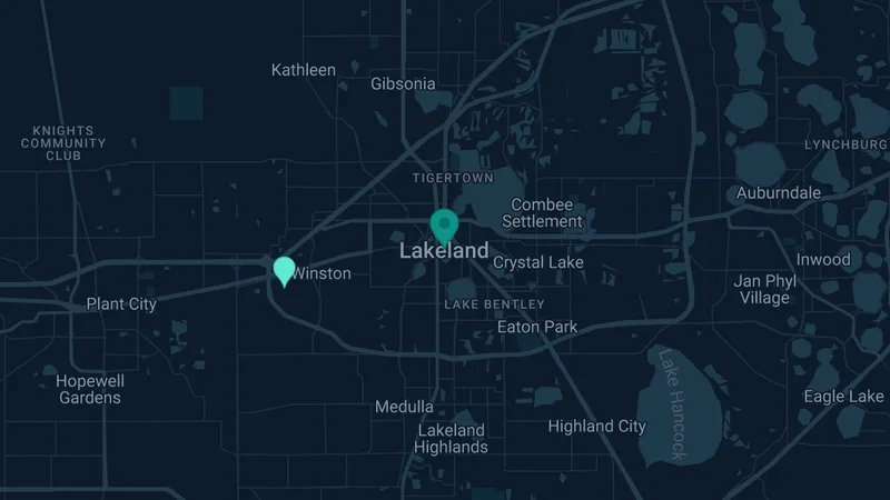 Map of Lakeland, Florida: 4 documented asbestos exposure sites