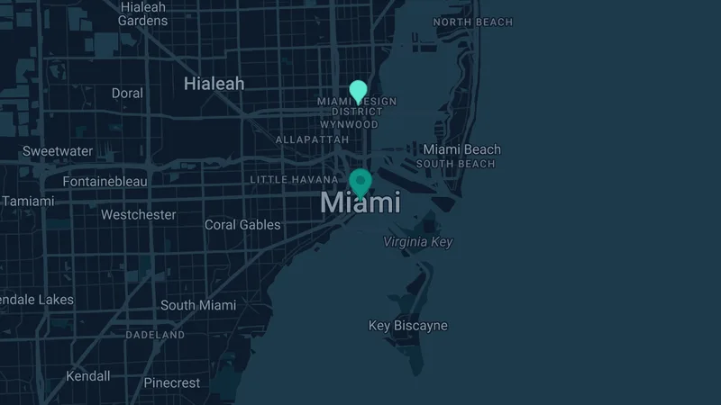 Map of Miami, Florida: 13 documented asbestos exposure sites