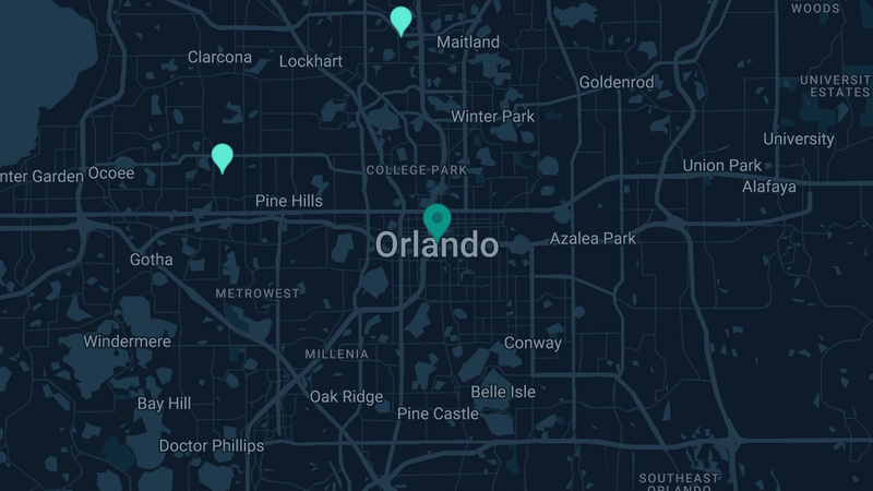 Map of Orlando, Florida — 8 documented asbestos exposure sites