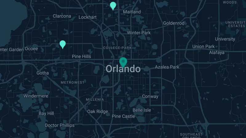 Map of Orlando, Florida: 8 documented asbestos exposure sites