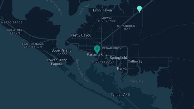 Map of Panama City, Florida: 2 documented asbestos exposure sites