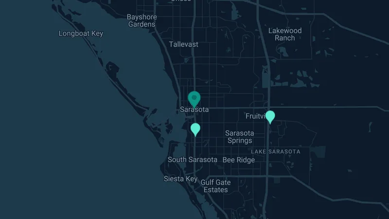 Map of Sarasota, Florida: 3 documented asbestos exposure sites