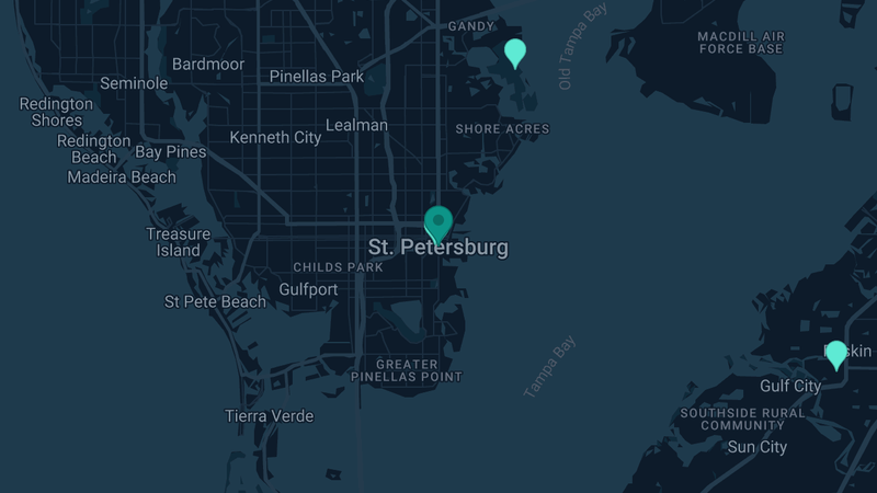 Map of St. Petersburg, Florida — 4 documented asbestos exposure sites