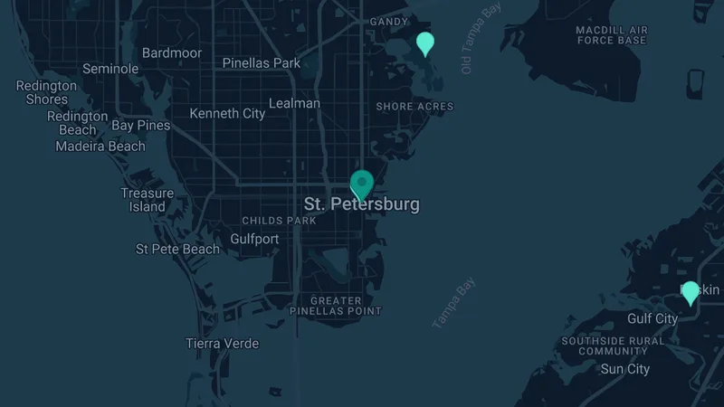 Map of St. Petersburg, Florida: 4 documented asbestos exposure sites
