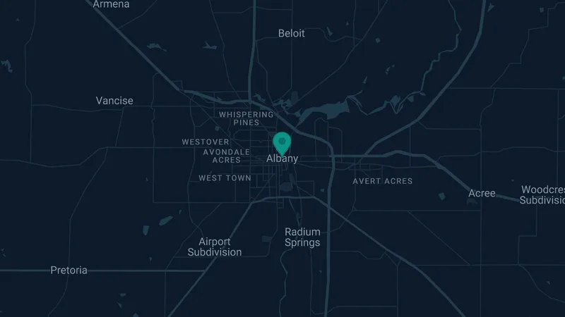 Map of Albany, Georgia: 2 documented asbestos exposure sites