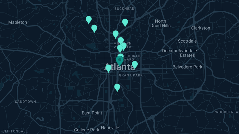 Map of Atlanta, Georgia — 22 documented asbestos exposure sites