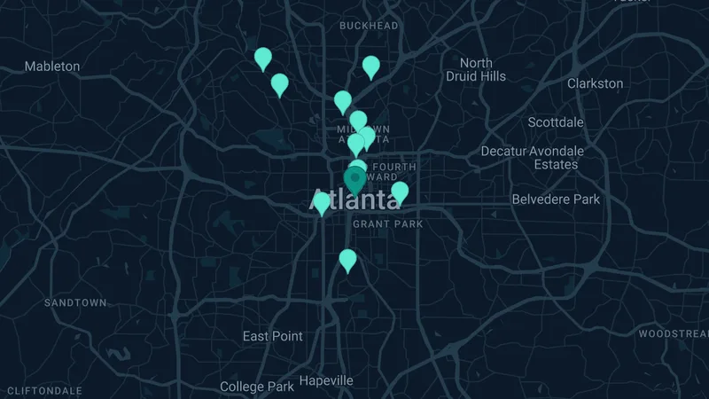 Map of Atlanta, Georgia: 22 documented asbestos exposure sites