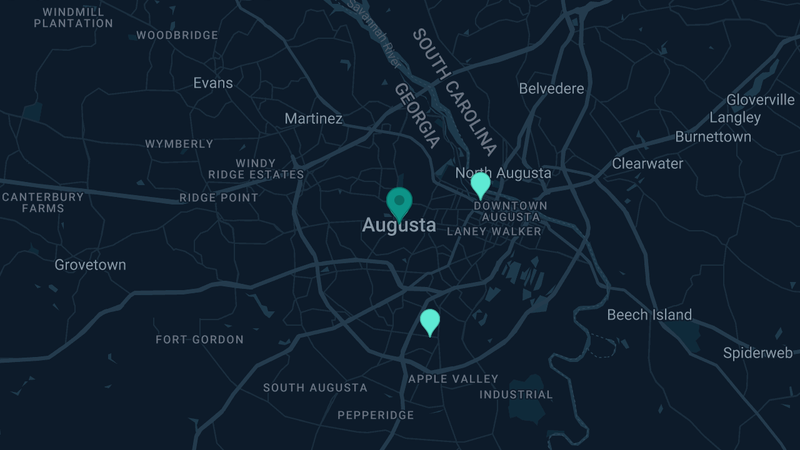 Map of Augusta, Georgia — 4 documented asbestos exposure sites