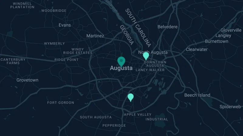 Map of Augusta, Georgia: 4 documented asbestos exposure sites