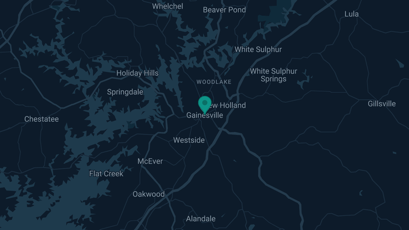 Map of Gainesville, Georgia — 2 documented asbestos exposure sites