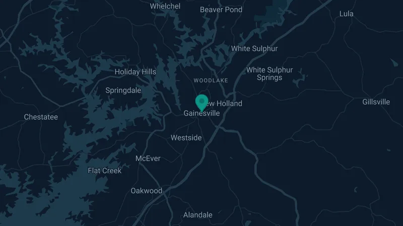 Map of Gainesville, Georgia: 2 documented asbestos exposure sites