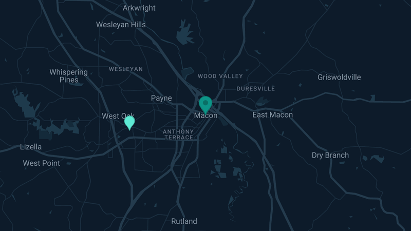 Map of Macon, Georgia — 3 documented asbestos exposure sites