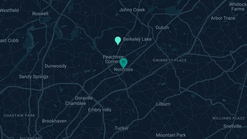 Map of Norcross, Georgia: 2 documented asbestos exposure sites