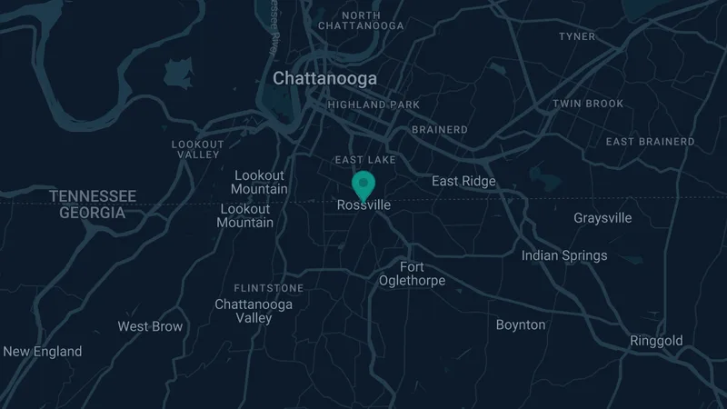 Map of Rossville, Georgia: 2 documented asbestos exposure sites