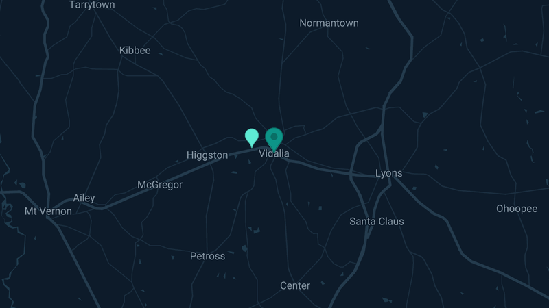 Map of Vidalia, Georgia — 2 documented asbestos exposure sites