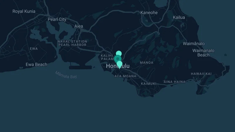 Map of Honolulu, Hawaii: 3 documented asbestos exposure sites