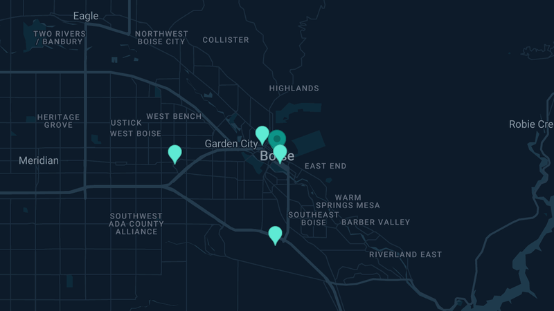 Map of Boise, Idaho — 8 documented asbestos exposure sites