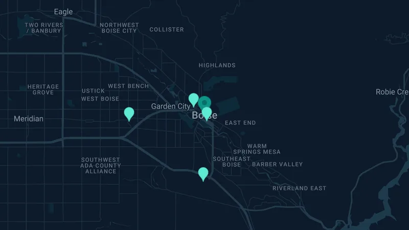 Map of Boise, Idaho: 8 documented asbestos exposure sites