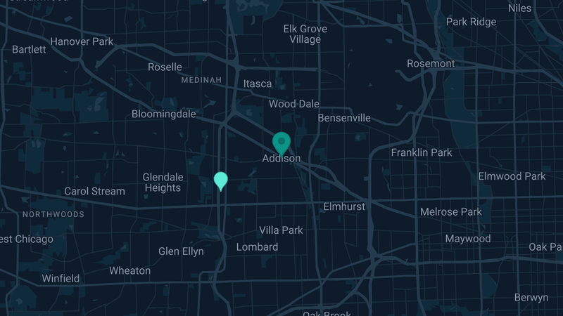 Map of Addison, Illinois — 3 documented asbestos exposure sites