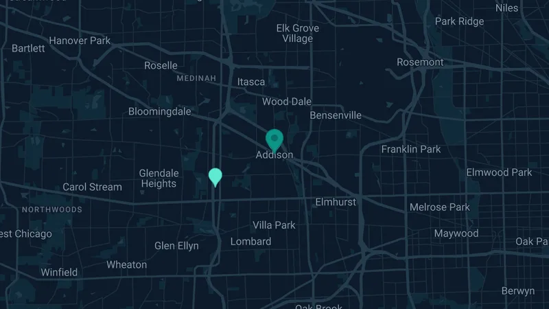 Map of Addison, Illinois: 3 documented asbestos exposure sites
