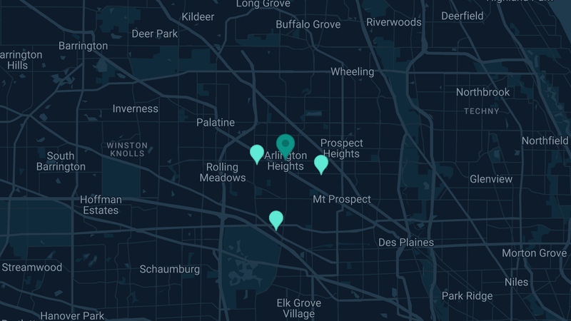 Map of Arlington Heights, Illinois — 7 documented asbestos exposure sites