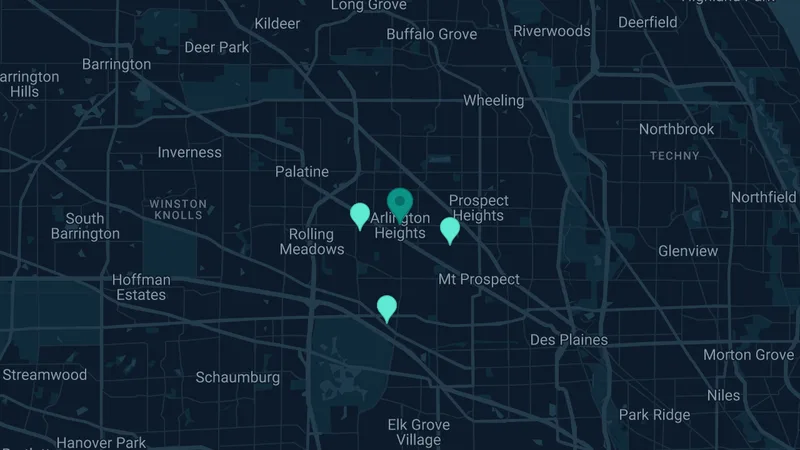 Map of Arlington Heights, Illinois: 7 documented asbestos exposure sites