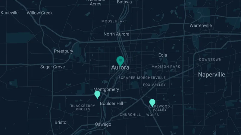 Map of Aurora, Illinois: 3 documented asbestos exposure sites
