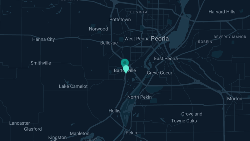 Map of Bartonville, Illinois — 2 documented asbestos exposure sites