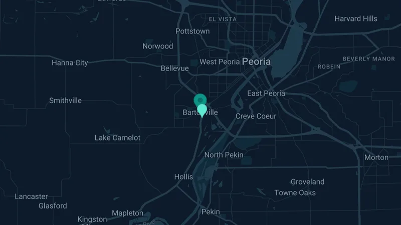 Map of Bartonville, Illinois: 2 documented asbestos exposure sites
