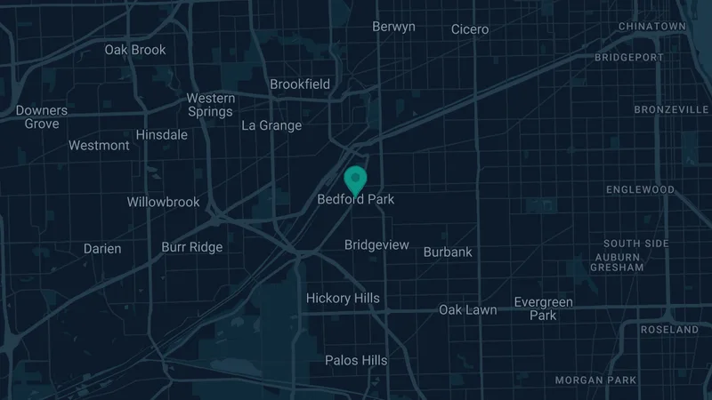 Map of Bedford Park, Illinois: 2 documented asbestos exposure sites