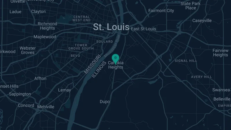 Map of Cahokia, Illinois: 2 documented asbestos exposure sites