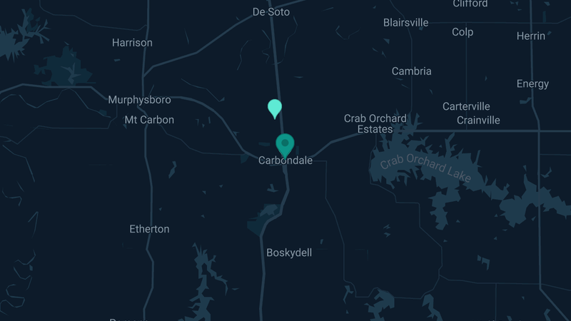 Map of Carbondale, Illinois — 5 documented asbestos exposure sites