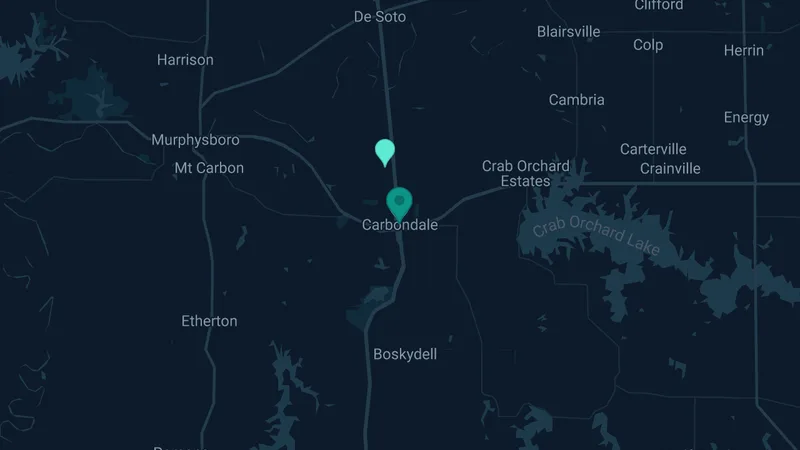 Map of Carbondale, Illinois: 5 documented asbestos exposure sites